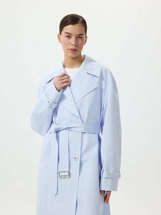 Двубортный тренч из хлопка: фото №3